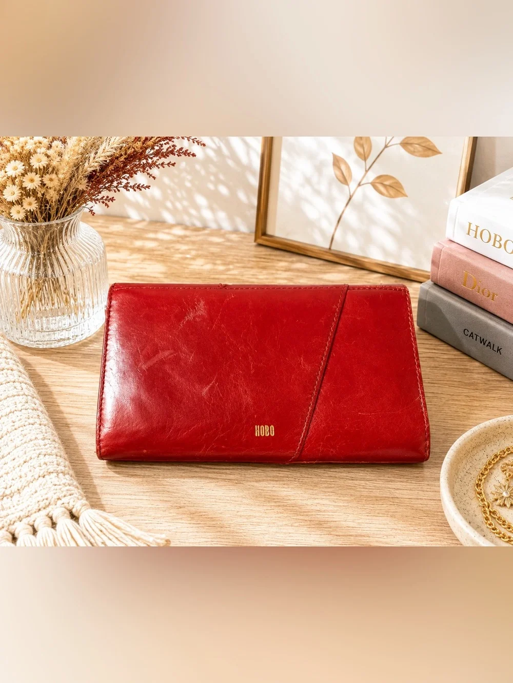 ❤️ HOBO Red Leather Continental Wallet- #1036